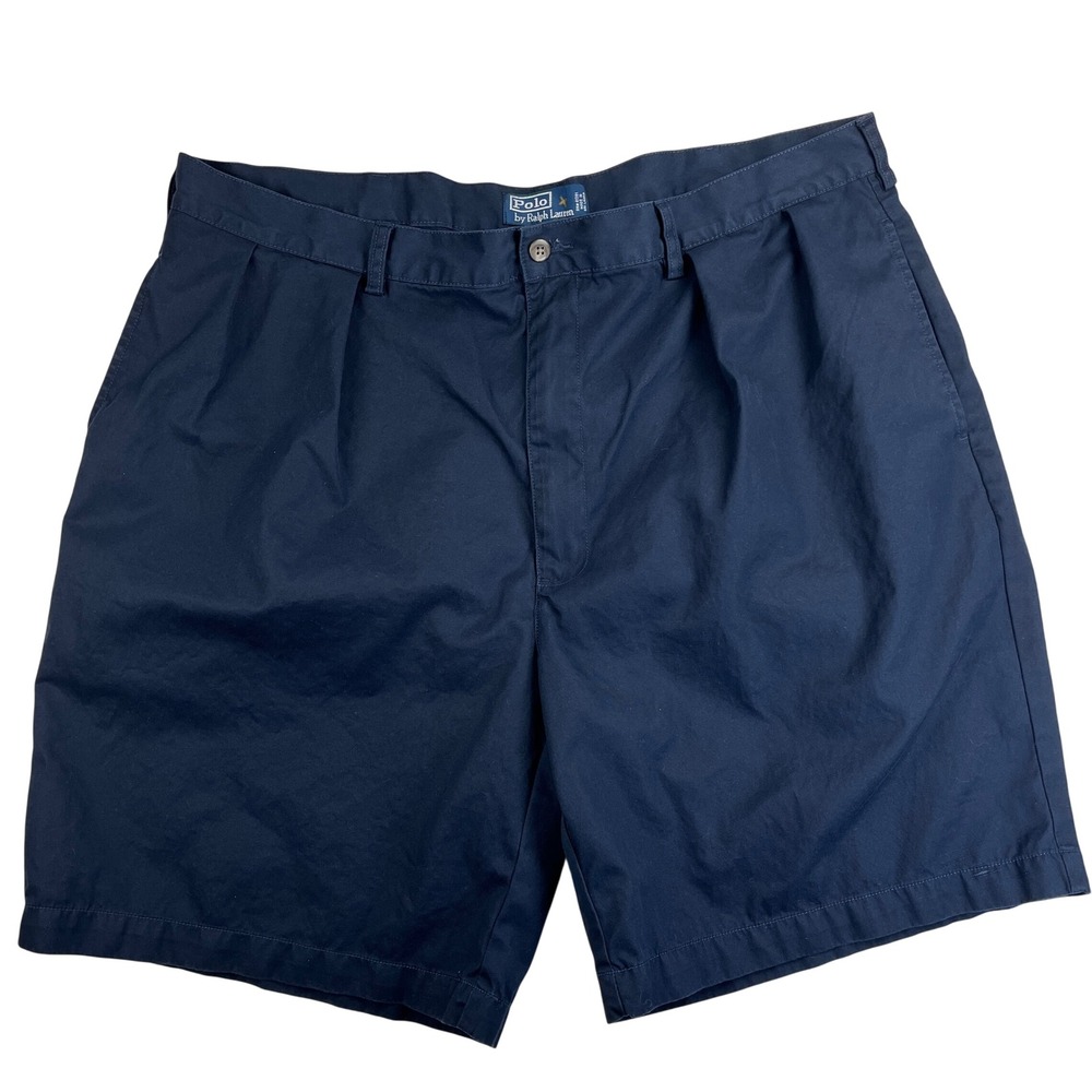 Polo Ralph Lauren Tyler Short Mens 42 Navy Blue Double Pleated 100% Cotton Chino